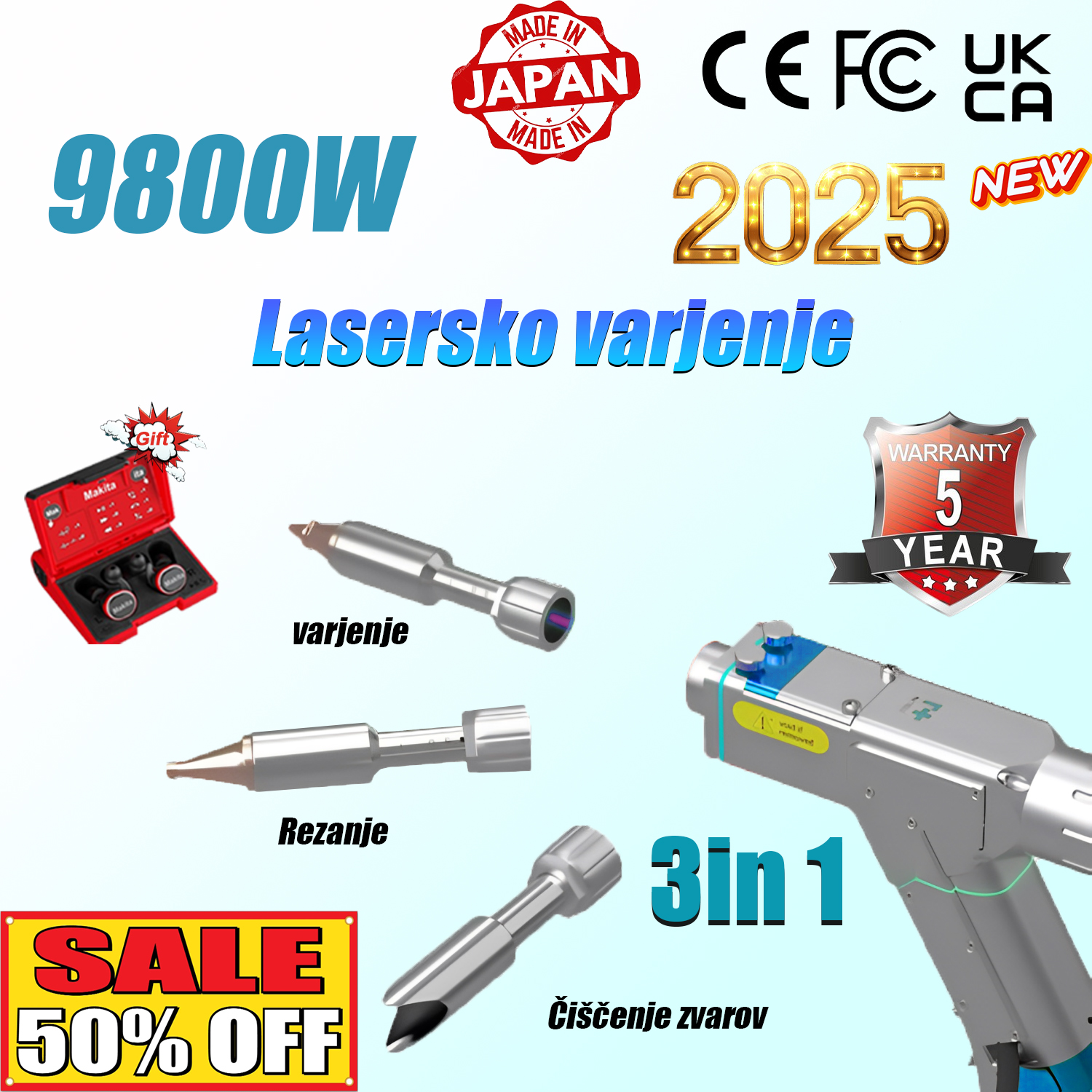 [Brezplačne Bluetooth slušalke Makita]9800 W 【3 v 1】: varjenje + čiščenje + rezanje (hitrost 18 m/min, debelina 0-25 mm)